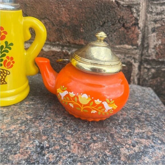 Vintage Orange and Yellow Tea Pot and Coffee Carafe Bath Oil Bottles - Picture 6 of 10